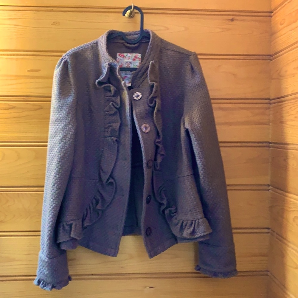 Decree Women’s Ruffled Blazer, Taupe, Women’s Large